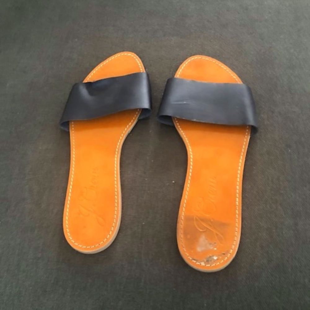 J Crew Slide Women's Leather Slides, black leather sz 10, flat (no heel)